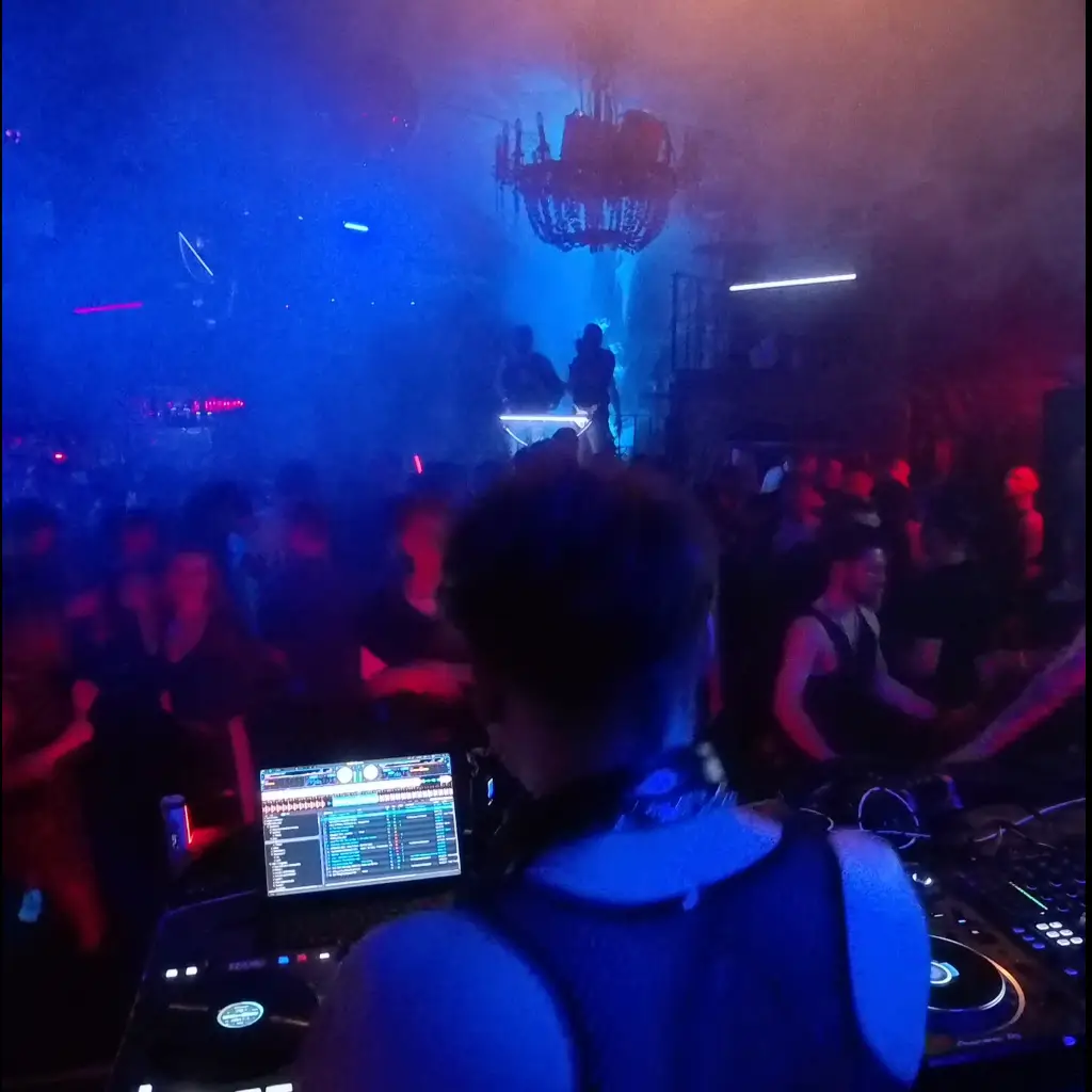 Outdoor festival stage at night